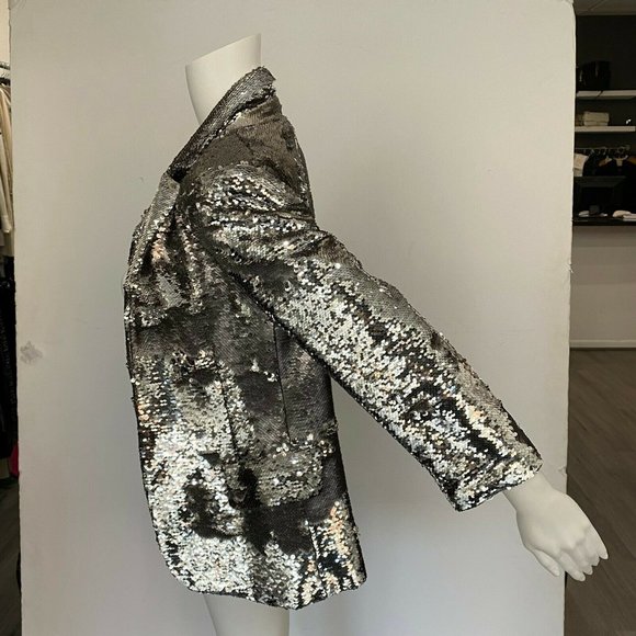 $3,850 LIBERTINE Silver Sequin 3/4 Sleeve Blazer Jacket M Medium - Picture 4 of 9